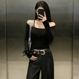 French Temperament Gray Fake Two Long-Sleeved T-Shirt Women's Winter New Slimming With A Short Top Tide