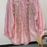 French New Korean Version Of The Long-Sleeved Shirt Women's Design Sense Of The Middle And Long Heavy Industry Lazzling Diamond Top