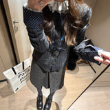 LEKA Korean Design Sense Spliced Jasmine Knitting Cardigan 2026 Autumn And Winter New Thin Coat Sweater Coat Woman