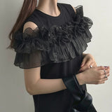 Real Shooting A Large Number Of Fake Two-Piece Multi-Wear French Women Heavy Industry Ordered Beaded Ear Lace High-End Cotton Shirt Women's Top