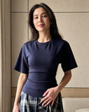 Sexy Slim Slim Thin Round Collar Solid Color Short-Sleeved Women's T-Shirt Summer Tie With Waist Pure Desire Casual T-Shirt Top Girl