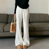 KANING Knitted Pit Wide Legs Women's 2026 Autumn New High Waist Drawstrings Elegy Skinny Casual Pants