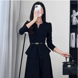Temperament Commuting Style Large-Size Fat Mm High-Rise Long-Sleeved Top Skirt Suit Women Spring And Autumn