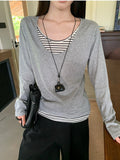 [Floak Cotton] White Striped Two Long-Sleeved T-Shirts On The Autumn Korean Loose Lazy Windshield Shirt
