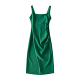 Spice Girls Summer French Folded Vest Long Skirt Wide Shoulder Strap Fashion Waist Dress