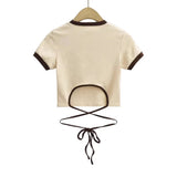 Hottie Summer Personality Round Neck Print Rope Short-Sleeved T-Shirt Short-Sleeved T-Shirt