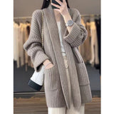 2026 Autumn And Winter Lazy Wind Thick Line Large-Size Sweater Cardigan Temperament Long Loose Knit Thick Coat Female Tide