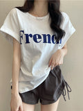 Ins Pure Want To Print The Shoulder Short-Sleeved T-Shirt Women's Summer Korean Version Of The New Loose Round-Neck Short-Sleeved Bottom Women's T-Shirt Tide