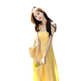 Gentle Wind Yellow Hanging Dress Women 2026 Summer New Tea Break French Fresh Sweet Orange Tnut Dress