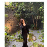 Black Long-Sleeved Dress Women's Autumn 2025 New High-End Fish Tail Waist Sexy Backpack Hip Skirt