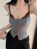 Design Sense Gray Splicing Sling Sling Vest Women Summer New Slimming On The Trend Of Small Clothes