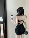 Famous Wind Chain Hanging Neck Tied With Evening Dress Sling Skirt Women's Summer Pure Lusty Sexy Back To The Waist Dress