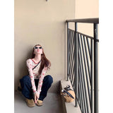 Net Yarn Hollow Back Strap To Shredded Flower Sunscreen T-Shirt Sweet Hot Hot Babie Wearing Alone Special Long-Sleeved T-Shirt Girl
