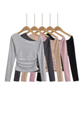 Autumn New Blogger Pure Lusty Slant Shoulder Plus Velvet Long Sleeve Bottom Shirt