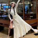 Small Knitted Dress Autumn And Winter Lace Spliced Fishtail Skirt Half-High Sweater Skirt