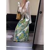 Vintage Atmosphere Kinesfing V-Neck Shirt High-Waisted Skirt Suit Women's Summer Fashion Casual Two-Piece