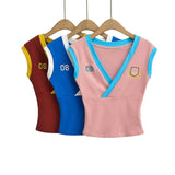 Sweet Sister Summer Big V-Neck Gratistless Vest Movement Yoga Retender Letter Embroidered Niche Blouse