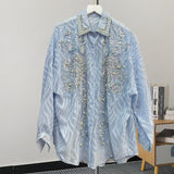 French New Korean Version Of The Long-Sleeved Shirt Women's Design Sense Of The Middle And Long Heavy Industry Lazzling Diamond Top