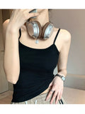 Ice Thread Short Knitted Fine Strap Sling Sling Vest Woman With Chest Pad In The Body Of A Suit And Bottom Shirt Wear