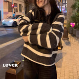KANING Korean Version Of Soft-Finish Striped Hooded Sweater Women 2026 Autumn And Winter New Design Sense Fashion Loose Knitting Shirt