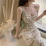 Sexy Babes V-Neck Long Broken Floral Dress Women's Summer Dress A-Dress Tea Break With Long Skirt