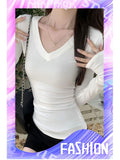270 Grams Double-Sided Velvet Autumn Warm Solid Color V-Neck Long-Sleeved T-Shirt Girl Body Pure Lust Wind Bottom Shirt Top