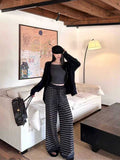Korean Slack Lanky Striped Knitted Casual Pants Women Autumn And Winter Low-Rise Hanging Feeling Thin Broad Legs Loose Trousers Women
