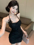(Original Quality) Pure Lust Lace Flowers Hanging Neck Sling Dress Women Summer Breeze Hotties Hip Skirt