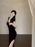 French Pure-Want-Style Bag Hip Dress Summer 2025 New Open Fork Dress Sexy Dress Woman