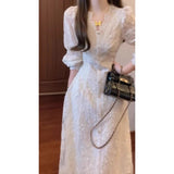 New French Sweet And Gentle Style White Lace Dress In Autumn 2025