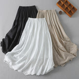 2026 Real Shot Pure Cotton With Lining Embroidery Emptiness Lace Skirt Literary Sense Big Swing Skirt Tight Waist Skirt Summer