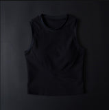 Short Sports Body Vest Women Wear Solid Color Round Tie Chest Pad Yoga Running Tops In Summer Without Sleeves