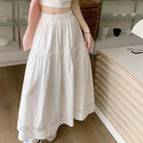 White Hollow Lace Splicing Half Dress Women's Summer New High-Waist Temperament Casual A Word Big Swing Dress