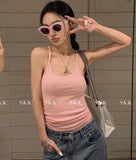 Ins Sexy Pure Desire Low-Chest Short Sling Vest Female Summer Hottie Retro Fashion Set Bottom Top Female T-Tide