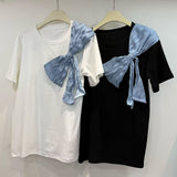 European Goods Bow Round Neck Short-Sleeved T-Shirt 2026 Spring And Summer New Loose Thin Korean Version Hit Bottom