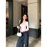 Korean Version Of Fashion Fashion Shoulder Long-Sleeved T-Shirt Women's New Winter Slim Slimming Niche Shirt Hottie Top