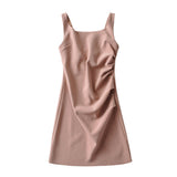 Ins French Retro U Collar Folds On The Chest And Net Face A-Word Dress