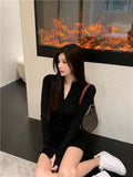 Pure Lust Sexy Wind Zipper Half-High Collar Long-Sleeved Little Black Dress Girl Autumn And Winter Tight Ass Babes Dress