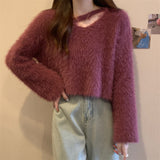 KANING Imitation Water Stinger Soft Glutinous Design Sweater 2026 Autumn And Winter New Simple Horse Sea Hair Sweater Female