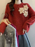 Kaning French Heavy-Industrial Handmade Flower Knitwear 2026 Spring New Shoulder Sleeves Weighted Sweater Women