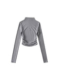 Autumn And Winter Plus Velvet Street Ins Hot Girl Solid Color Repair Small High-Neck Curved Long-Sleeved T-Shirt