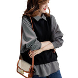 Shirt Women's Autumn 2026 New European Gas Chic Shirt Loose Fake Two High-End Feeling Long-Sleeved Top