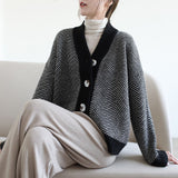 2026 New Chic Korean Retro Knitted Cardigan Women's Striped Lazy Wind Loose Coat Wears A Sweater