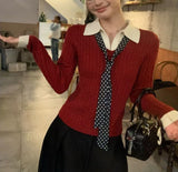 KANING Collisory Stitching Two Knitted Shirts 2026 Autumn And Winter New Polo Silk Scarf With Sweater Top