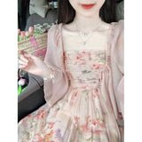 French Gentle Wind Sweet Age Reduction Tsets Crumm Dress Women Summer New Sun Protection Shirt Mid-Long Dress Two-Set