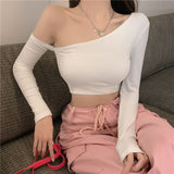 Autumn And Winter Sweet And Spicy Wind Word Oblique Shoulder Long-Sleeved T-Shirt Design Feel Tight Inside The Bottom Shirt On The Clothes