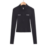 Autumn And Winter Babes Knitted Maillard Pit Zip Half-High Collar Coat Long Sleeves Short Fashion Thin Sweater