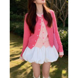 3.1/New In Spring XUAN XIAO JIE Sweet Pink Fake Two Knitted Cardigans