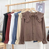 Lotus-Side Doll-Collar Wick Long-Sleeved Shirt Women's Autumn Design Small French Retro Chic Folded Clothes