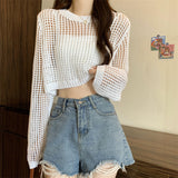 KANING Thin Hollow Knitted Jersey Girl 2026 Autumn And Summer New Loose Wearing Gas Short Outer Hoodie Jersey Woman